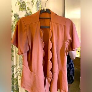 Pink Mauve scalloped-necked,  wrap-up blouse